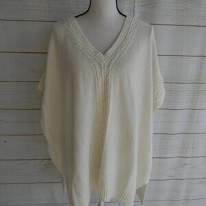 Talbots Cream V-NECK  Knit Cable Poncho SZ M